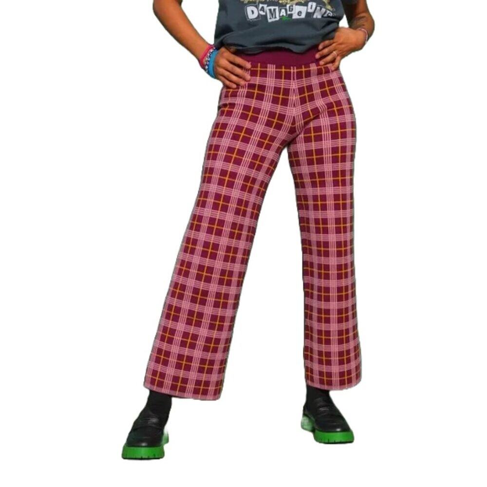 Daydreamer Boysenberry Plaid Knit Cropped Pants SZ XS